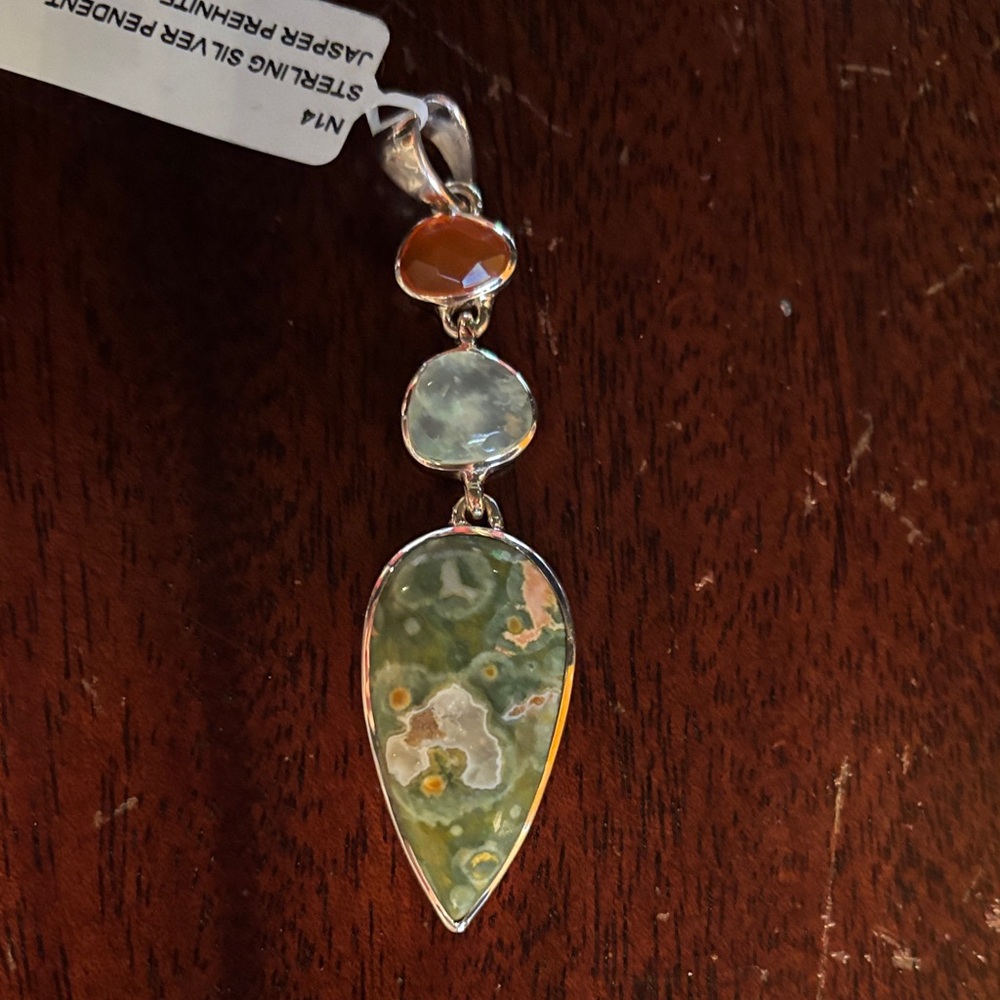 Sterling Silver Pendant with Jasper, Prehnite and Carnelian. NWT.